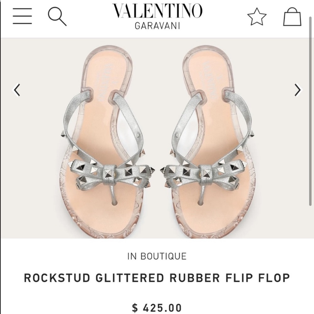 Valentino Silver Glitter Rubber Jelly Studded Bow Thong Sandals Size 38 GUC
